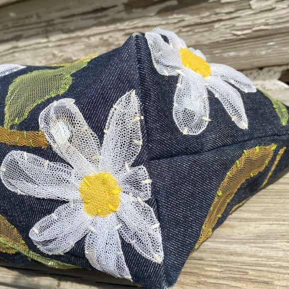 Fendi Floral Appliqué Denim Shopper Tote Bag Purse - Picture 9 of 16